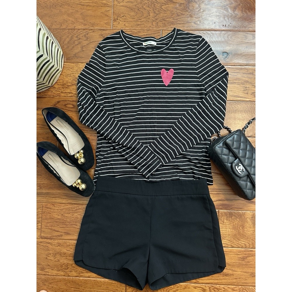 Marine Layer Black White Striped Long Sleeve Top Pink Heart Size S Soft Modal